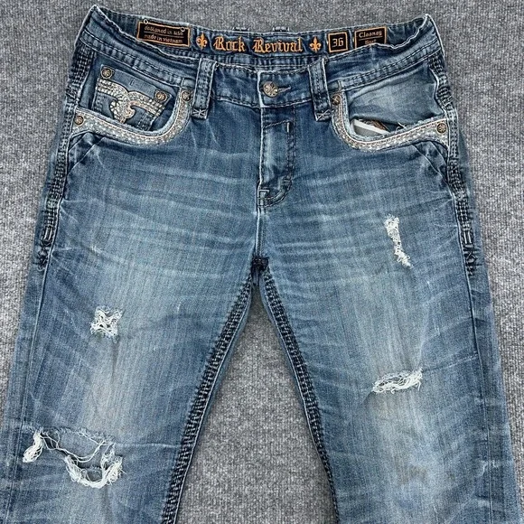 Rock Revival Jeans Mens 36x32 Clooney Boot Cut Flap Pocket Heavy Thick Stitch - Picture 3 of 16